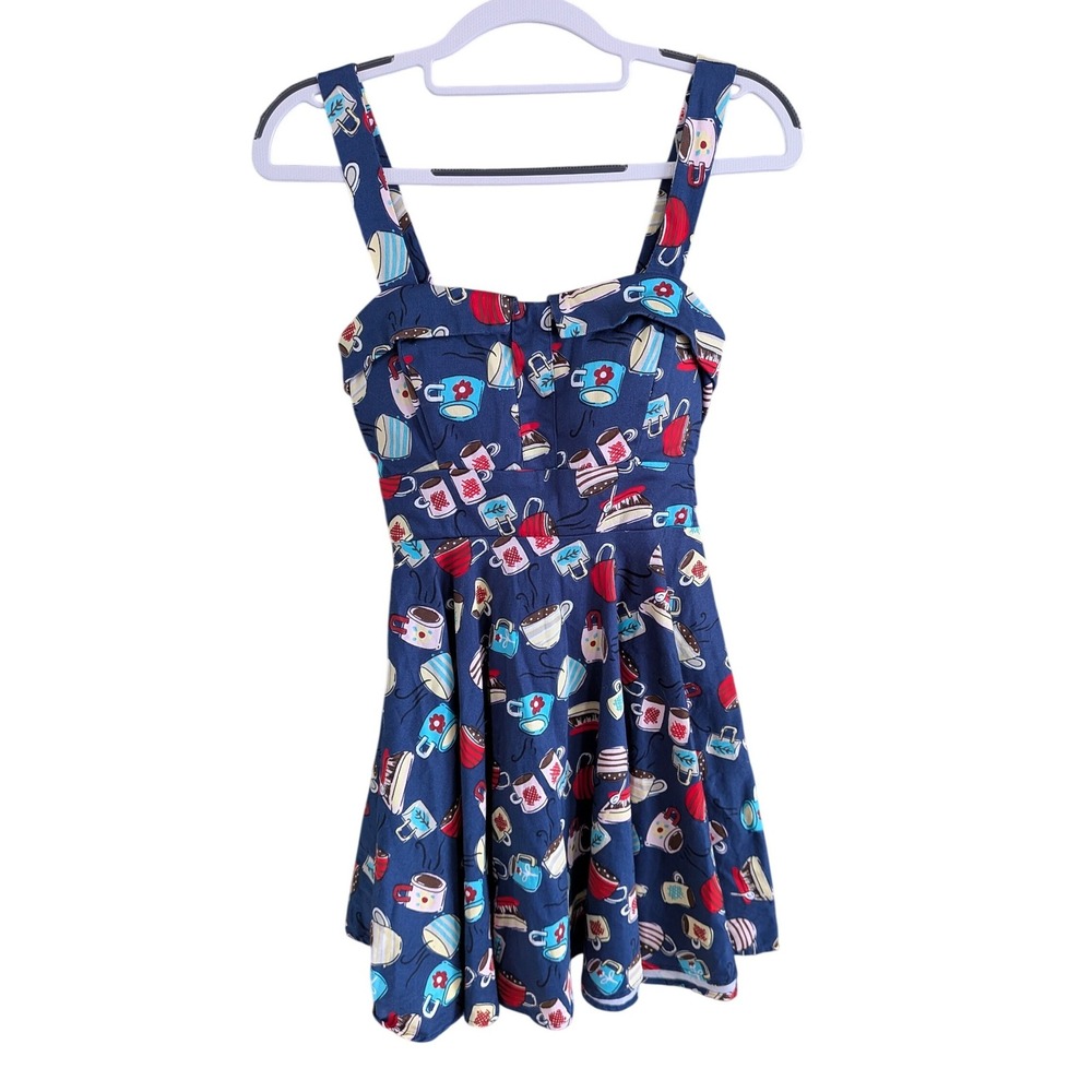 IXIA Coffee Mug Novelty Print Twee Retro Rockabilly‎ Dress Blue Size Small